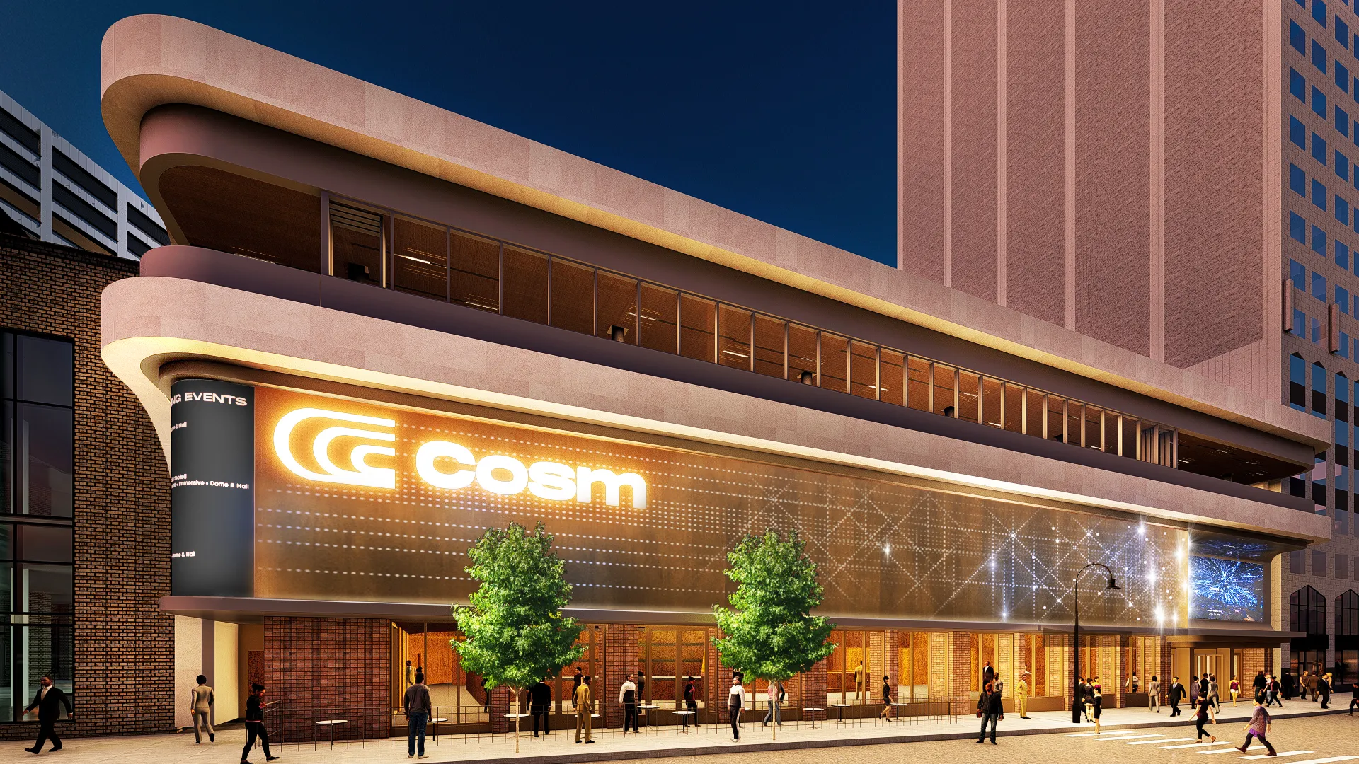Exterior rendering of Cosm Detroit at Cadillac Square